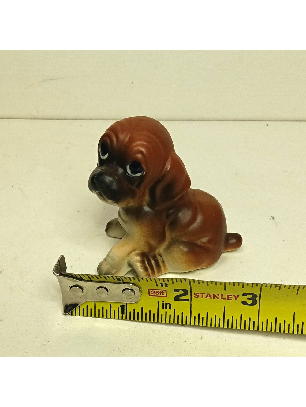 Vintage Enesco Japan Ceramic Big Sad Eye Puppy Dog Figurine Brown Tan w Sticker